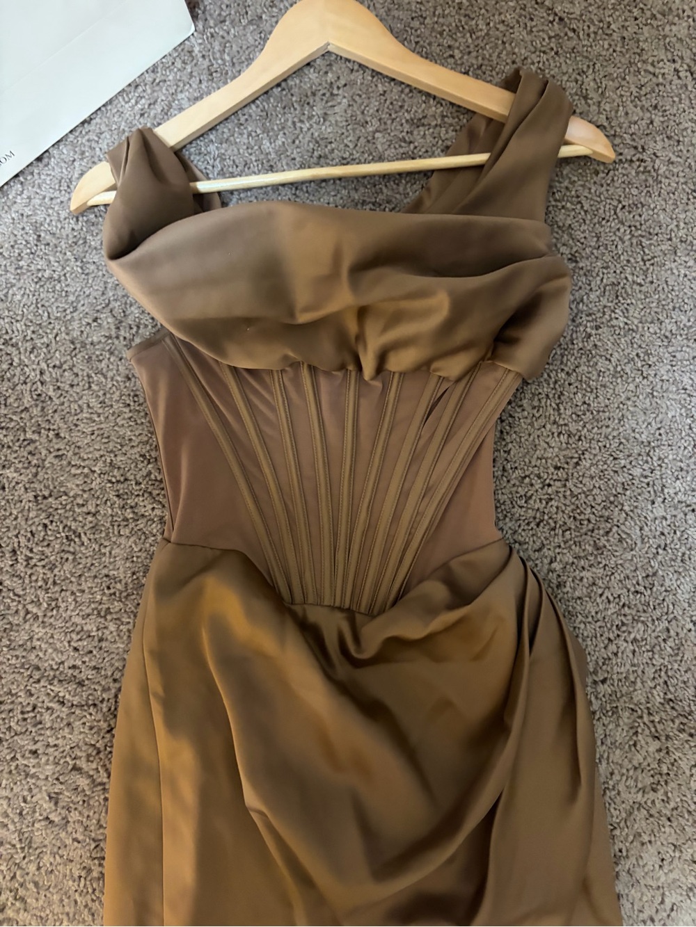 House of CB Lulu Toffee Asymmetric Drape Midi Corset Dress -S - Picture 12 of 15